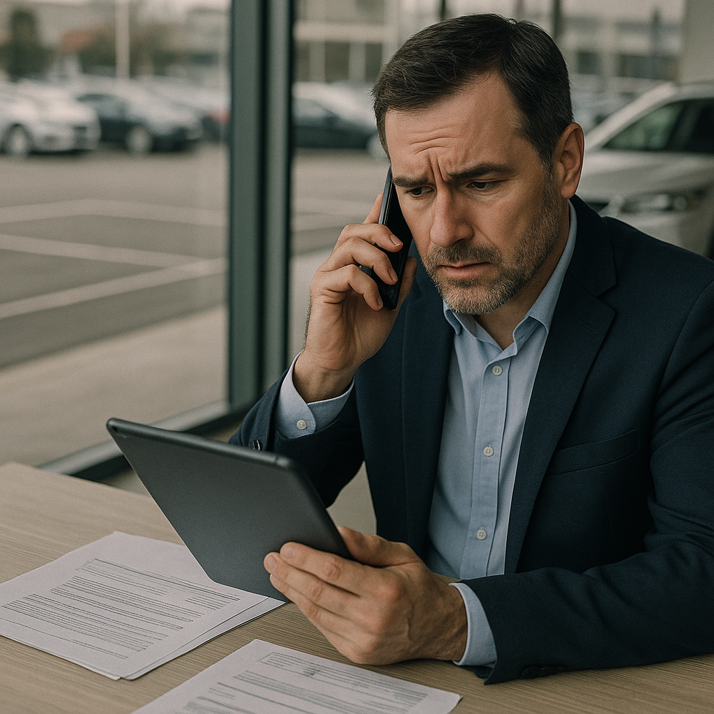 Dealership manager concerned about vehicle asset risk, highlighting the need for GPX GPS tracking for car dealerships and BHPH operations.