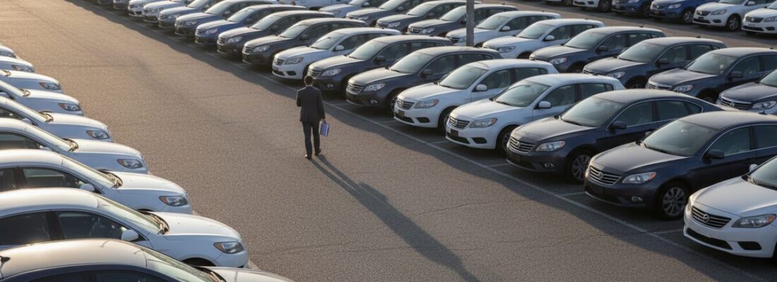 GPS tracking for auto finance lenders - rows of financed vehicles held on a secure storage lot
