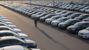GPS tracking for auto finance lenders - rows of financed vehicles held on a secure storage lot