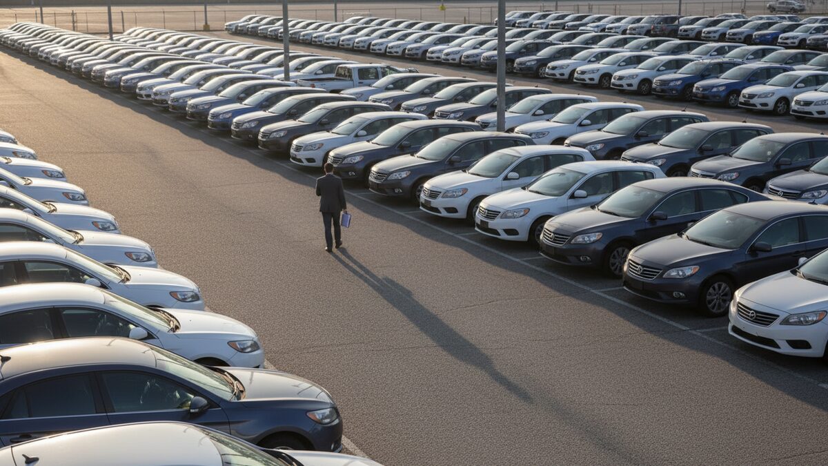GPS tracking for auto finance lenders - rows of financed vehicles held on a secure storage lot