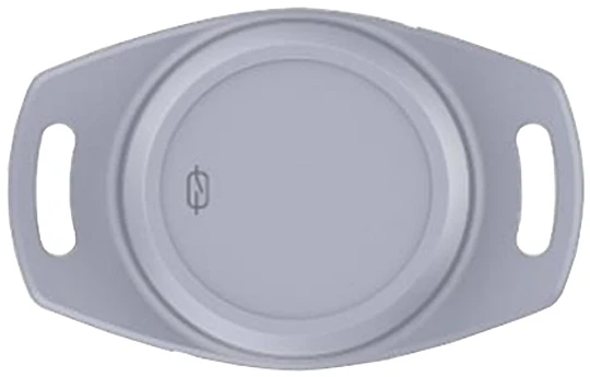 AssetTag Pro front view, shown at scale