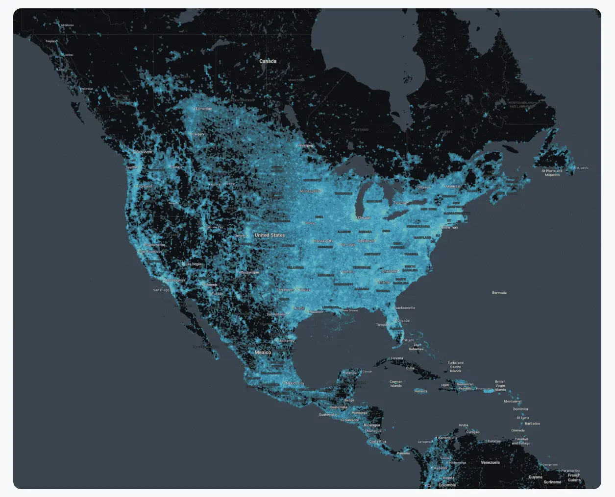 GPX terrestrial network coverage map for industrial asset tracking across North America