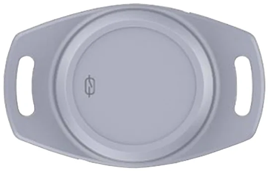 AssetTag Pro GPS and BLE returnable container tracker front view, shown at scale
